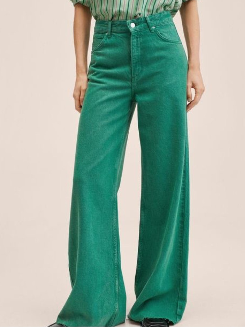 Mango High-Rise Wide Leg Jeans in Green